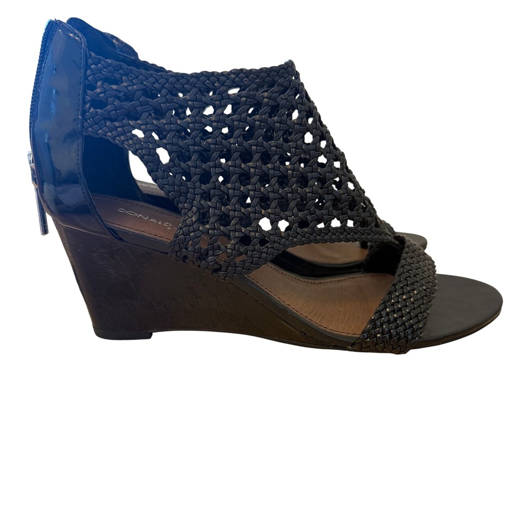 Donald Pliner Black Woven Wedge Sandals Back Zip Women's Shoes